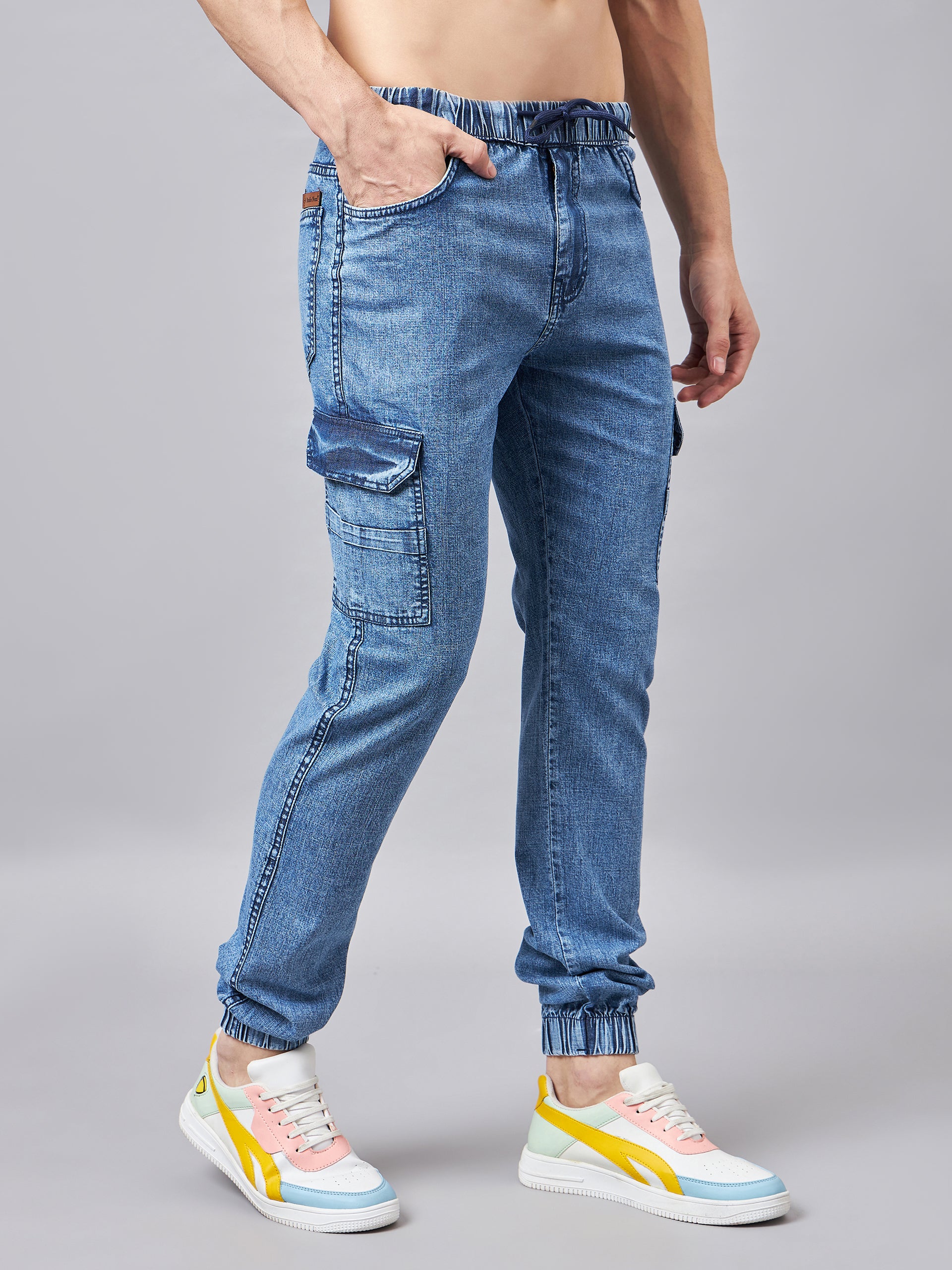 Men s Blue Denim Cargo Jogger Studio Nexx