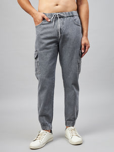 Men's Grey Denim Cargo Jogger