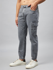 Men's Grey Denim Cargo Jogger