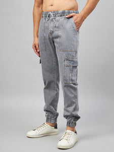 Men's Grey Denim Cargo Jogger