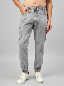 Men's Light Grey Denim Cargo Jogger