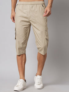 Men's Light Brown Cotton Three Fourth Shorts