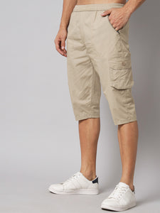 Men's Light Brown Cotton Three Fourth Shorts