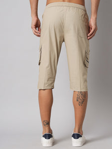 Men's Light Brown Cotton Three Fourth Shorts