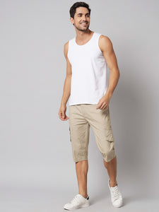 Men's Light Brown Cotton Three Fourth Shorts