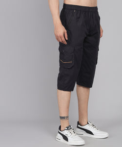 Men's Black Cotton Three Fourth Shorts