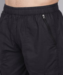 Men's Black Cotton Three Fourth Shorts