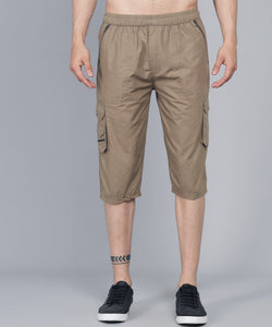 Men's Brown Cotton Three Fourth Shorts