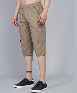 Men's Brown Cotton Three Fourth Shorts