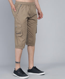 Men's Brown Cotton Three Fourth Shorts