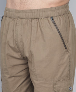 Men's Brown Cotton Three Fourth Shorts