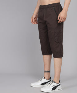 Men's Dark Brown Cotton Three Fourth Shorts