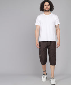 Men's Dark Brown Cotton Three Fourth Shorts