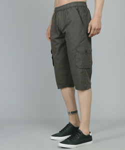 Men's Dark Green Cotton Three Fourth Shorts