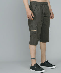 Men's Dark Green Cotton Three Fourth Shorts