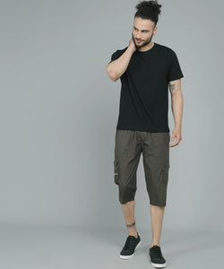 Men's Dark Green Cotton Three Fourth Shorts