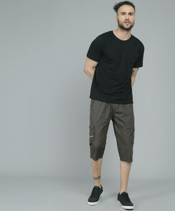 Men's Dark Green Cotton Three Fourth Shorts