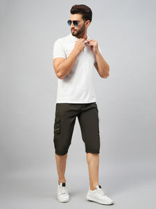 Men's Green Cotton Three Fourth Shorts