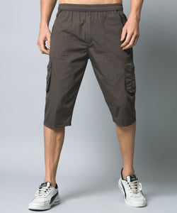 Men's Grey Cotton Three Fourth Shorts