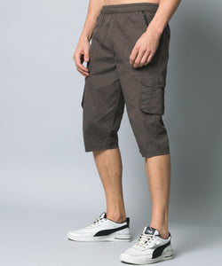 Men's Grey Cotton Three Fourth Shorts