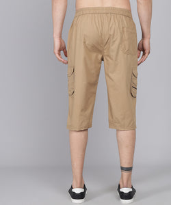 Men's Light Brown Cotton Three Fourth Shorts