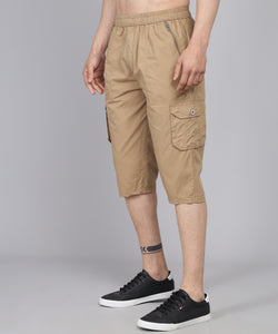 Men's Light Brown Cotton Three Fourth Shorts