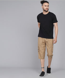 Men's Light Brown Cotton Three Fourth Shorts