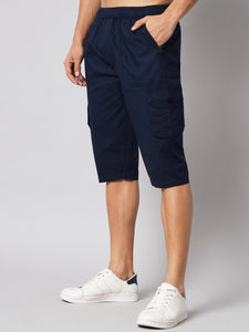 Men's Navy Blue Cotton Three Fourth Shorts