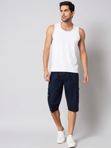 Men's Navy Blue Cotton Three Fourth Shorts