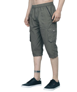 Men's Green Cotton Three Fourth Shorts