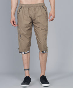 Men's Brown Cotton Three Fourth Shorts