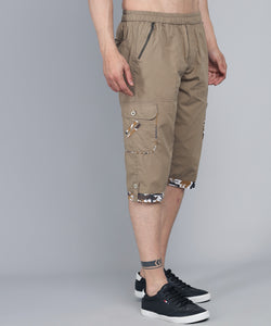 Men's Brown Cotton Three Fourth Shorts