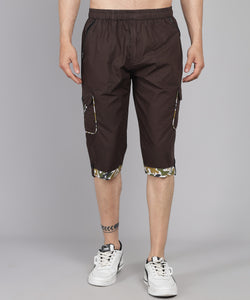 Men's Dark Brown Cotton Three Fourth Shorts