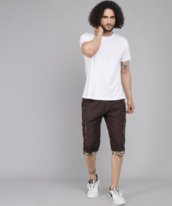 Men's Dark Brown Cotton Three Fourth Shorts