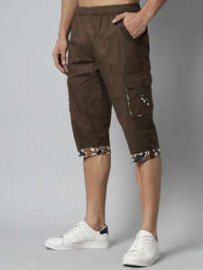 Men's Brown Cotton Three Fourth Shorts