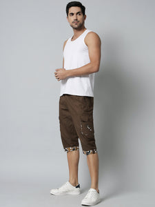 Men's Brown Cotton Three Fourth Shorts