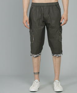 Men's Dark Green Cotton Three Fourth Shorts