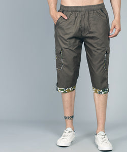 Men's Green Cotton Three Fourth Shorts