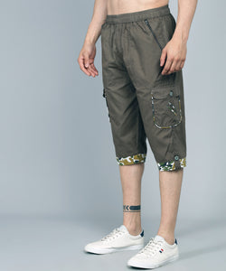 Men's Green Cotton Three Fourth Shorts