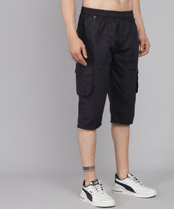 Men's Black Cotton Three Fourth Shorts