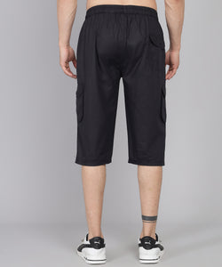 Men's Black Cotton Three Fourth Shorts