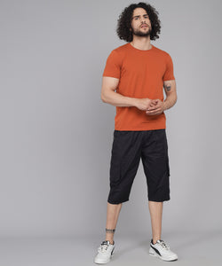 Men's Black Cotton Three Fourth Shorts