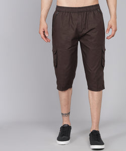 Men's Dark Brown Cotton Three Fourth Shorts