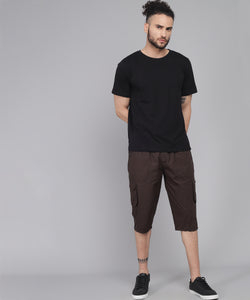 Men's Dark Brown Cotton Three Fourth Shorts