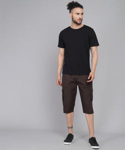 Men's Dark Brown Cotton Three Fourth Shorts