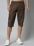 Men's Brown Cotton Three Fourth Shorts
