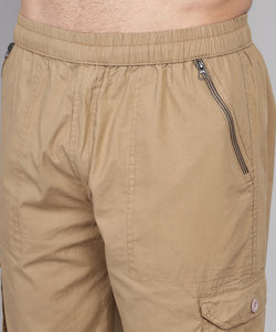 Men's Light Brown Cotton Three Fourth Shorts