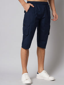 Men's Navy Blue Cotton Three Fourth Shorts