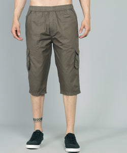 Men's Green Cotton Three Fourth Shorts