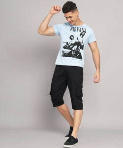 Men's Black Cotton Three Fourth Shorts